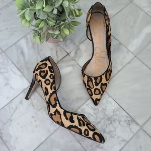 Sam Edelman Leopard Print D'orsay High Heel Shoes Calf Hair Tan Brown 8.5